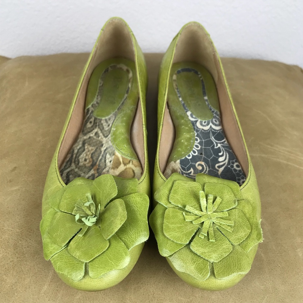 Born Lime Green Floral Accent Leather Flats